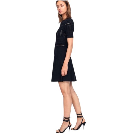 Zara Black Open Knit A-Line Dress Size Medium Cocktail Edgy Dark Academia - Picture 2 of 16